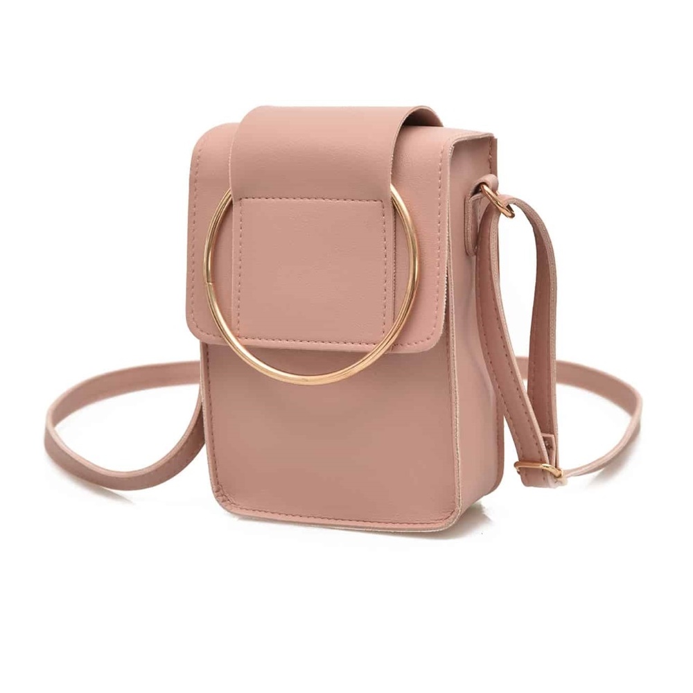 pink faux leather mini crossbody bag